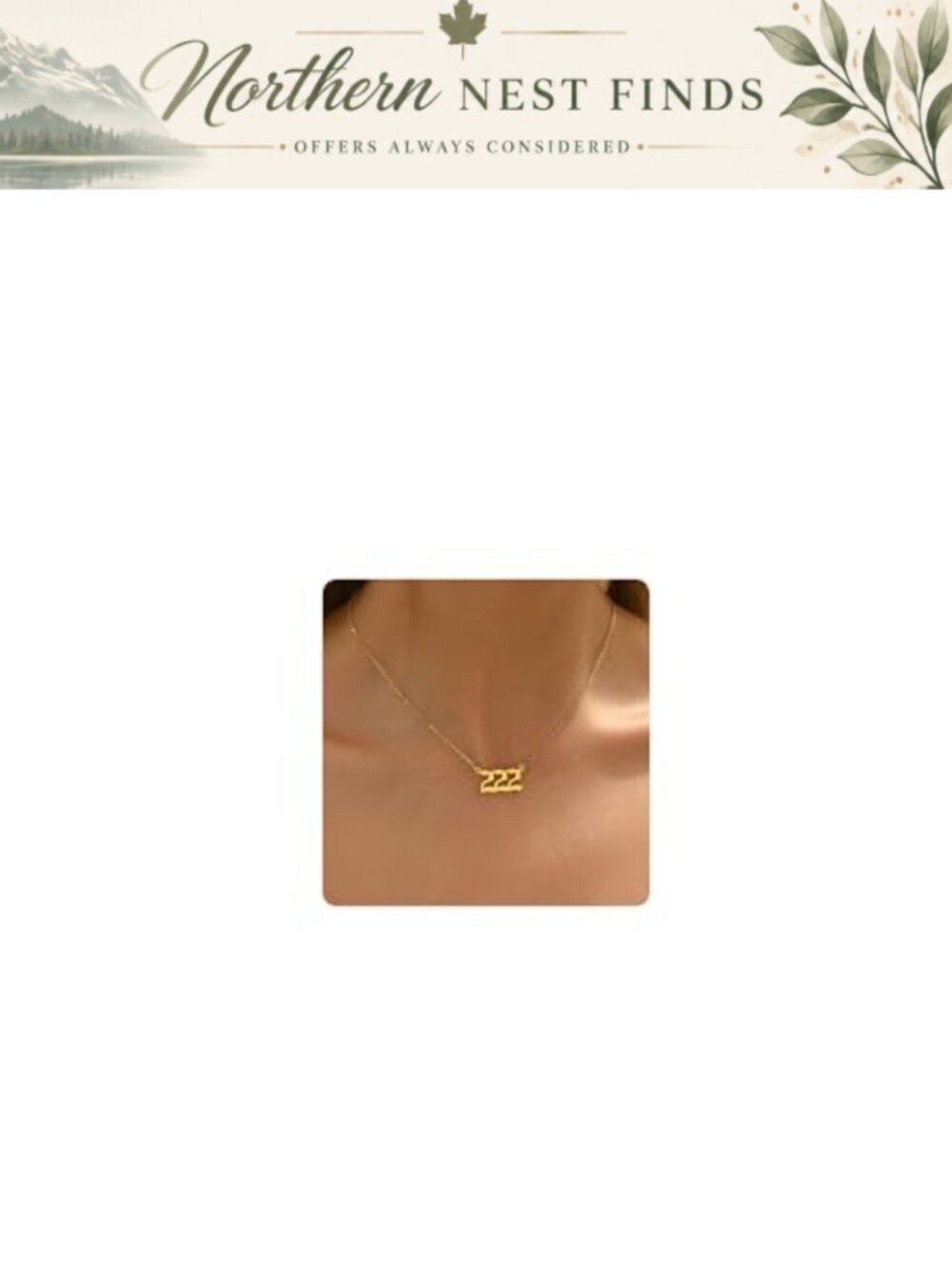 18K Gold Plated Angel Number 222 Necklace Stainless Steel 16in + 2in Extender